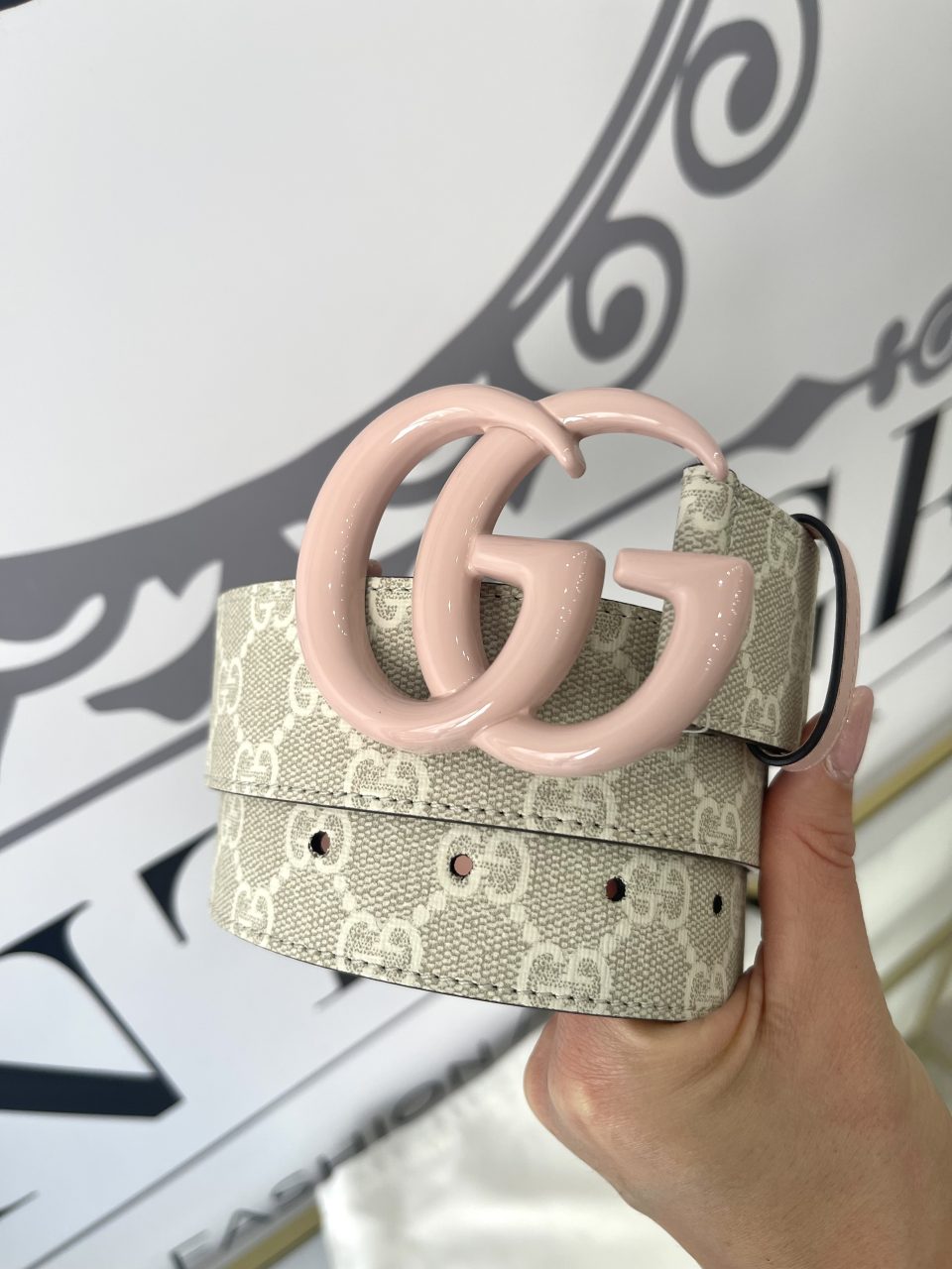 Cintura GG Supreme beige/rosa 4 cm Gucci