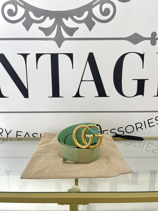 Cintura GG Marmont Jumbo beige/verde menta 4 cm Gucci