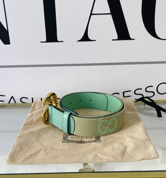 Cintura GG Marmont Jumbo beige/verde menta 4 cm Gucci