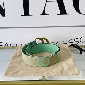 Cintura GG Marmont Jumbo beige/verde menta 4 cm Gucci