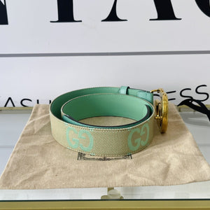 Cintura GG Marmont Jumbo beige/verde menta 4 cm Gucci