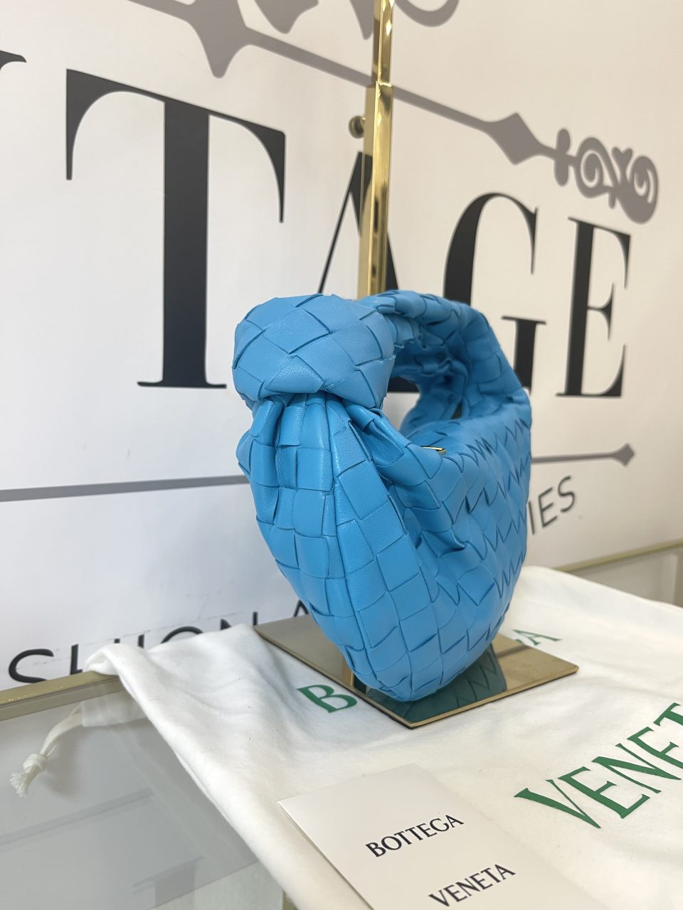 Borsa Mini Jodie con motivo intrecciato blu Bottega Veneta