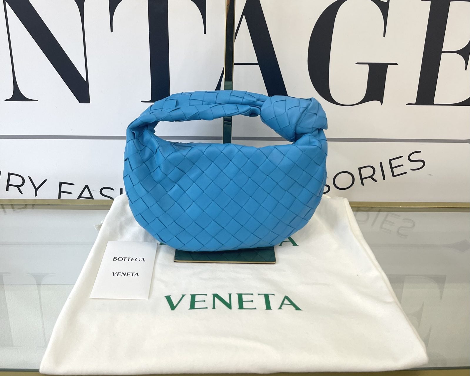 Borsa Mini Jodie con motivo intrecciato blu Bottega Veneta