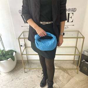 Borsa Mini Jodie con motivo intrecciato blu Bottega Veneta