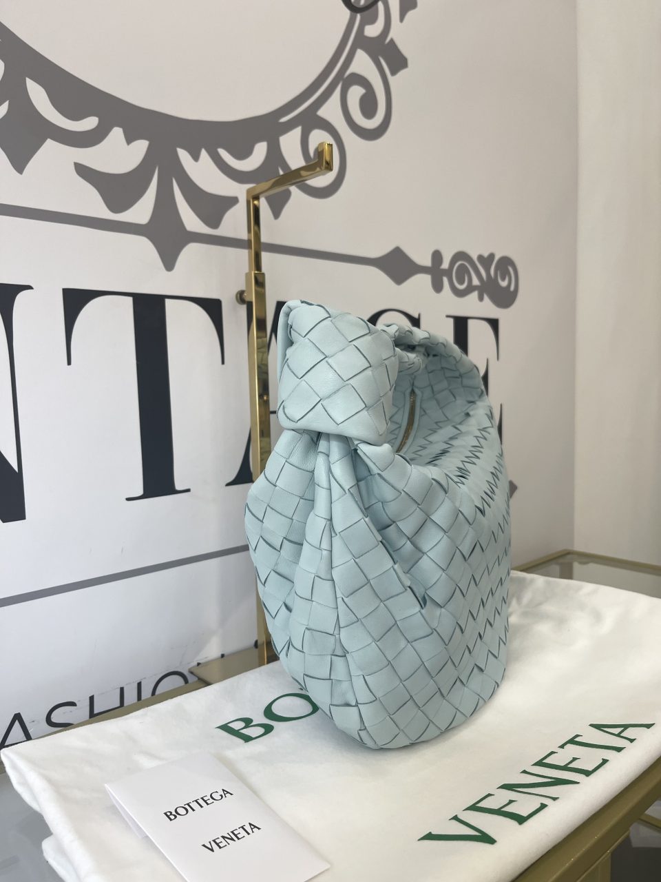 Borsa Jodie teen con motivo intrecciato azzurro Bottega Veneta