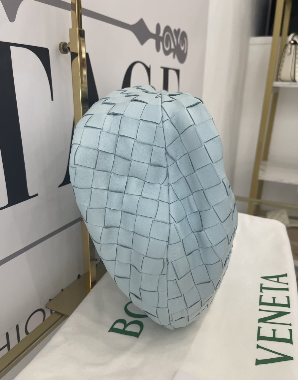 Borsa Jodie teen con motivo intrecciato azzurro Bottega Veneta