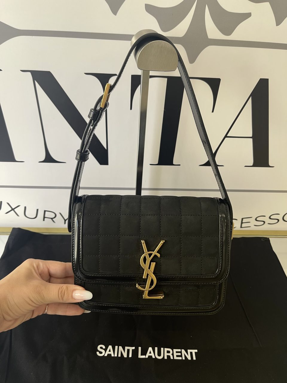 Borsa Solferino scamosciata trapuntata nera YSL