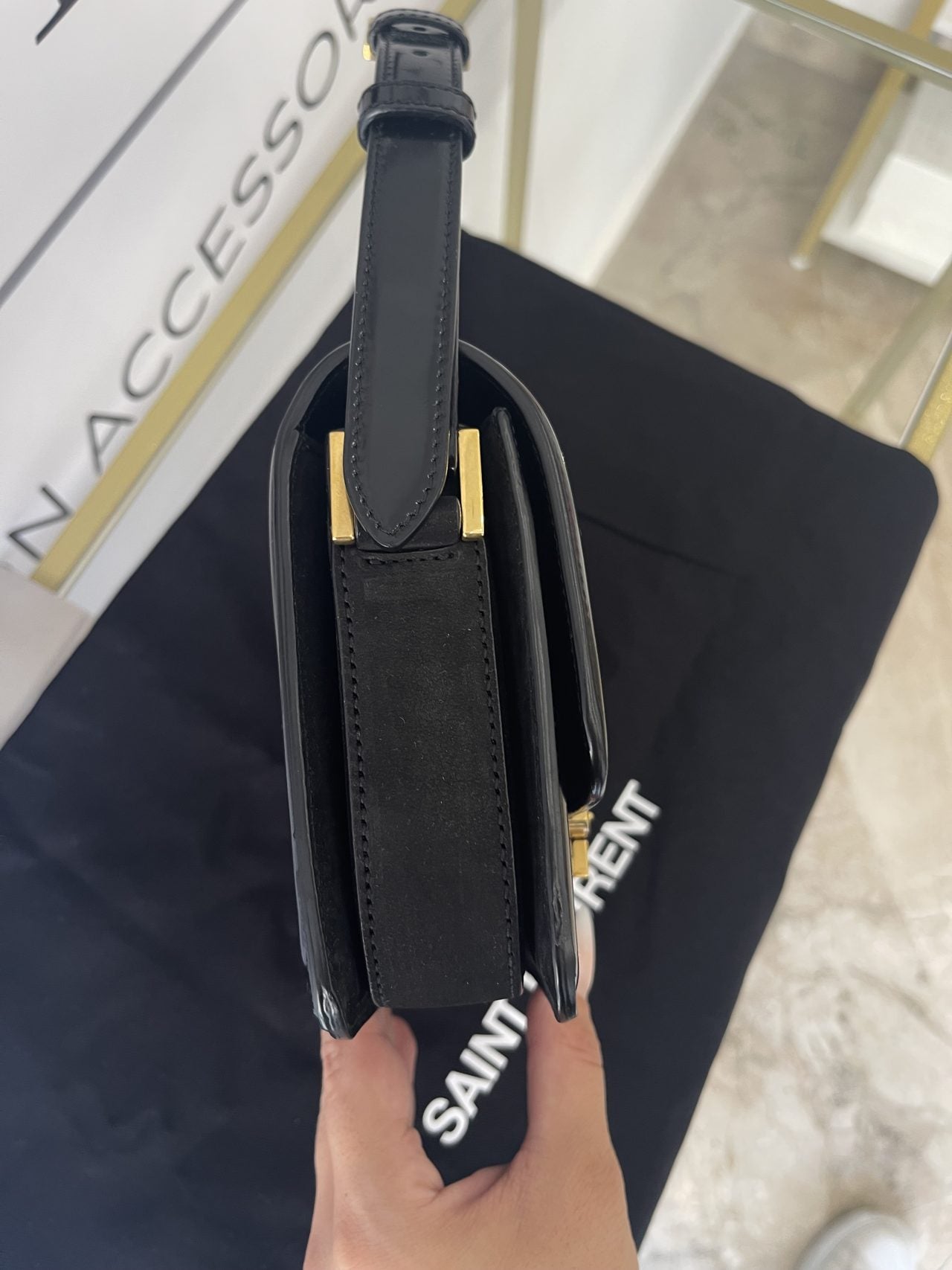 Borsa Solferino scamosciata trapuntata nera YSL