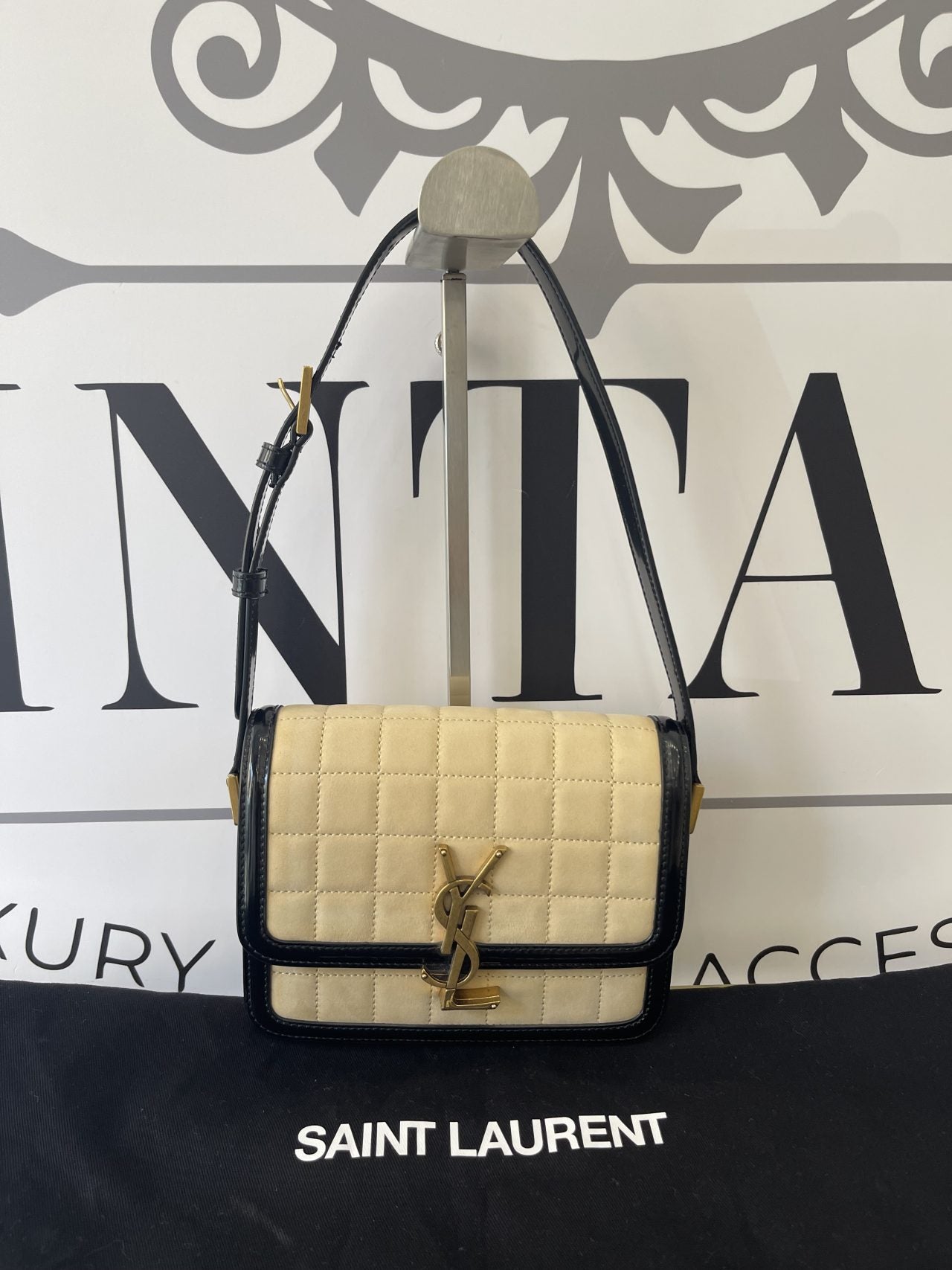 Borsa Solferino scamosciata trapuntata beige YSL