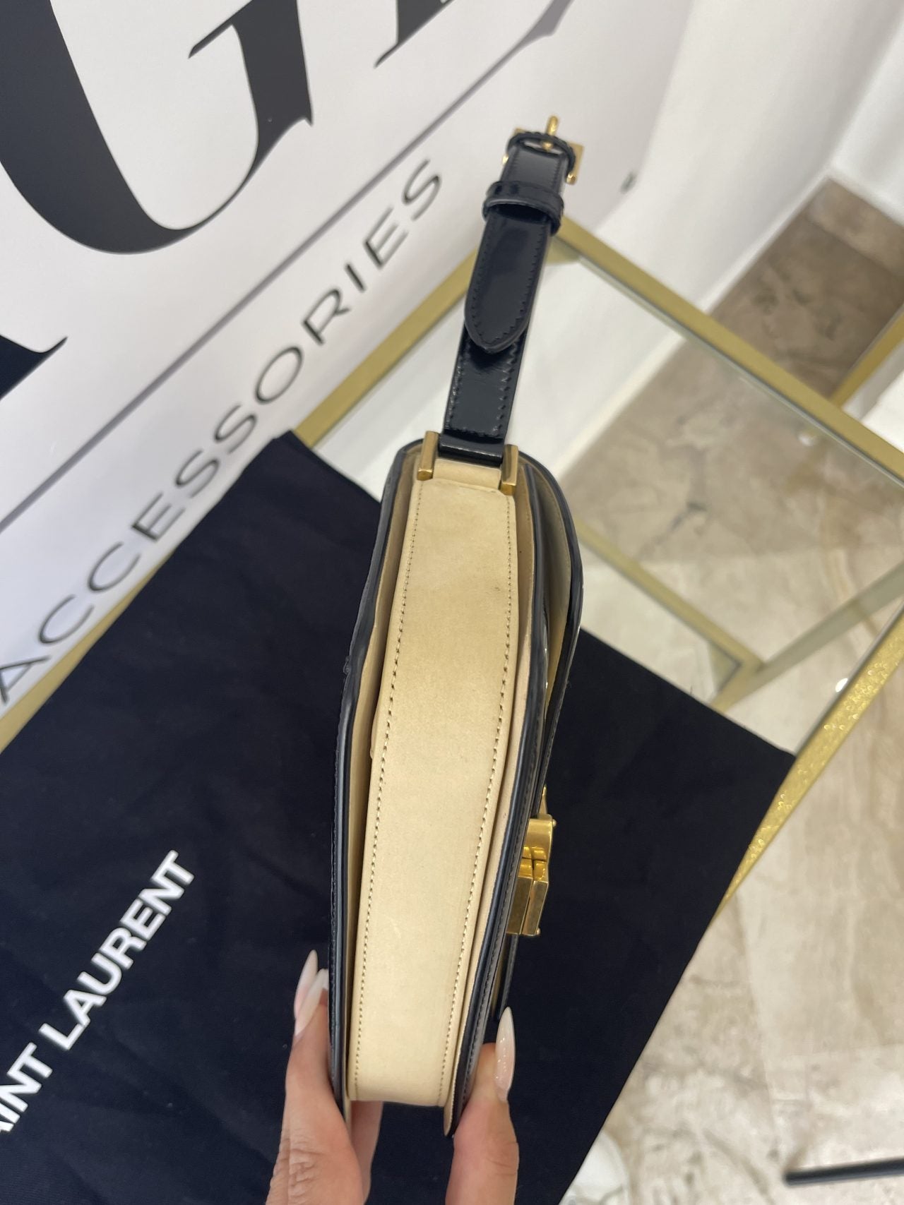 Borsa Solferino scamosciata trapuntata beige YSL