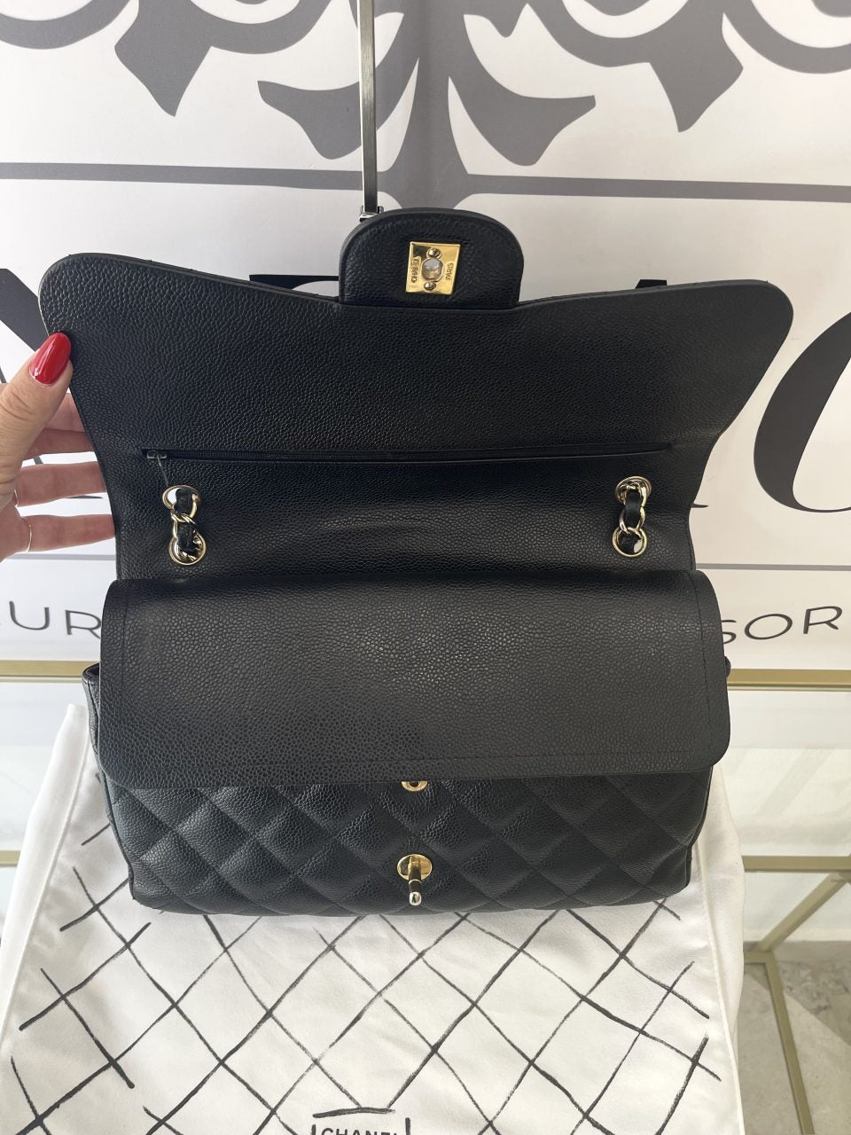 Borsa Timeless Jumbo hw oro caviar doppia patta Chanel